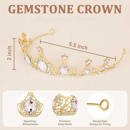 Gold Crown for Women, Crystal Queen Tiaras Headband Wedding Bridal Hair Accessories, Birthday Party Prom Cake Topper