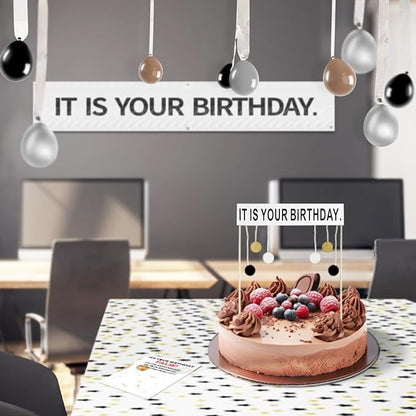 The Office Birthday Decorations with It is Your Banner, Cake Topper, Tablecloth, 52Pcs Office Merch, 12Inches Grey Brown Black Balloons Packs for Colleagues Boss Birthday Party Decorations (52)