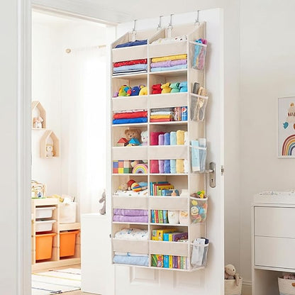 Ofiray-home Over the Door Organizer 5 Tiers,Extra Large Behind Door Storage of 10 Compartments,80 lbs Weight Capacity Over the Door Storage, Door Hanging Organizer for Closet, Diaper Organizer, Beige
