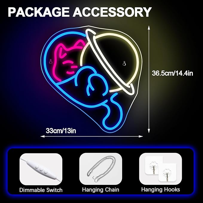 NOSUN Astronaut Cat Neon Sign Cat Neon Signs for Wall Decor Anime Neon Sign Funny Decor Room Blue Light Up Sign for Bedroom Bar Party Gifts for Kids Adul Women Light
