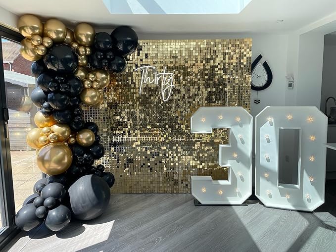Shimmer Wall Backdrop Light Gold Square Sequin Wall Panel Backdrop Decor for Wedding, Anniversary, Birthday, Party, 24 Panels