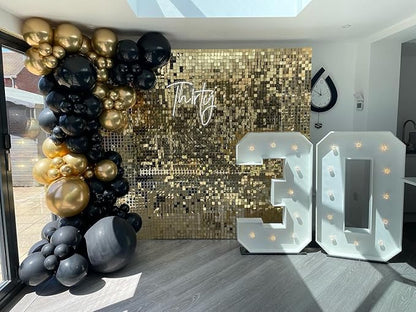 Shimmer Wall Backdrop Light Gold Square Sequin Wall Panel Backdrop Decor for Wedding, Anniversary, Birthday, Party, 24 Panels