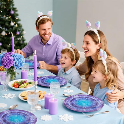 WELLIFE 20PCS Frozen Plastic Plates – Snowflake Dinner & Dessert Plates (10×9.2" + 10×6.3"), Winter Wonderland Party Plates for Girls Birthday, Christmas & Frozen Theme Decorations