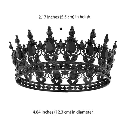 Black Crown for Women Crystal Tiara and Queen Crown for Girl Wedding Headband for Bride Hair Accessories for Costume Birthday Party Cake Decoration Prom