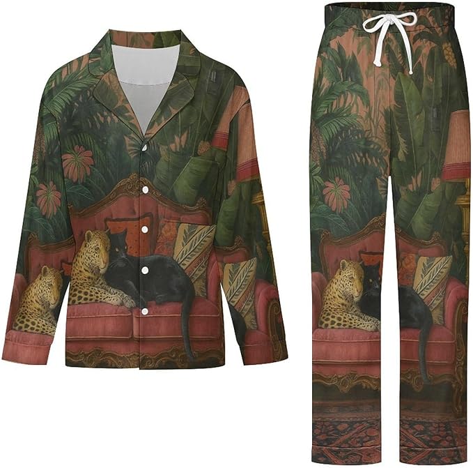Lemons Leaves Ceramic Style Womens Pajama Set Long Sleeve Pajamas Top And Pants Soft Loungewear Pjs Sets