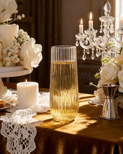 Ciaell 48PCS Plastic Ribbed Champagne Flutes - 9oz Clear Plastic Champagne Glasses - BPA-Free Disposable Shatterproof Toasting Glasses for Weddings, Party, Catering & New Year