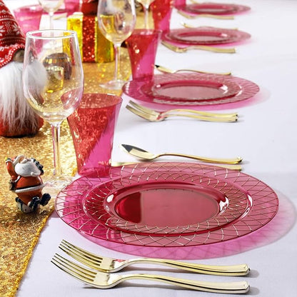 Nervure 300 Piece Gold Plastic Silverware Set - Heavyweight Gold Plastic Cutlery - Disposable Utensil Include 150 Forks, 75 Knives, 75 Spoons Perfect for Parties & Wedding & Party