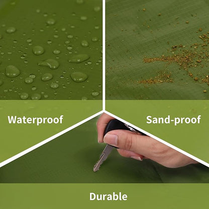 Frelaxy Pocket Picnic Blanket, Waterproof Sandproof Beach Mat, Compact Camping Tarp for Festivals, Hiking, Travel, Outdoor Recreation (Army Green, 57'' x 71'')