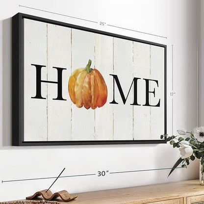 Elephant Stock Home Pumpkin Wall Art - Horizontal Floating Framed Canvas - 1-Piece Living Room Wall Decor - Rural Watercolor Canvas Print - Beige and Black Decor for Wall - by Carol Robinson - 25" X 17"