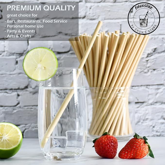 Brown Kraft Paper Drinking Straws, 7.75" Long, 0.24" Wide - Individually Wrapped - Pack of 1000