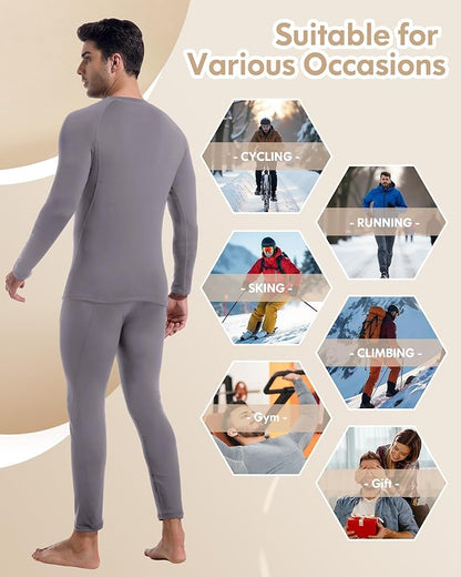 CL convallaria Thermal Underwear for Men Long Johns Fleece Lined Hunting Gear Set Base Layer for Cold Weather XS-4XL