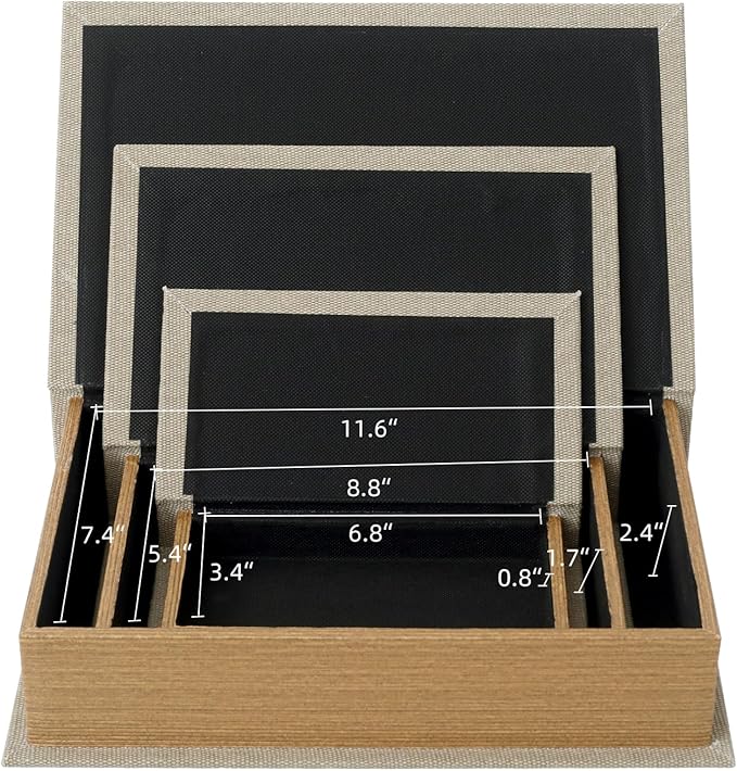 Modern Linen and Wood Decorative Faux Book Boxes Set of 3-13",10",8" - Linen