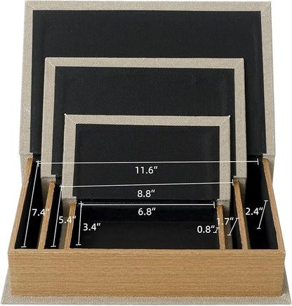 Modern Linen and Wood Decorative Faux Book Boxes Set of 3-13",10",8" - Linen