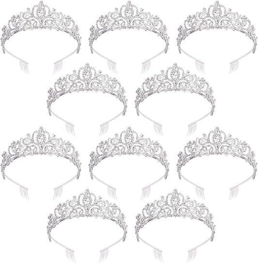 10 Pcs Crystal Tiara and Crowns for Women, Silver Rhinestone Crowns, Princess Headbands, Bride Tiaras for Wedding, Birthday, Parties