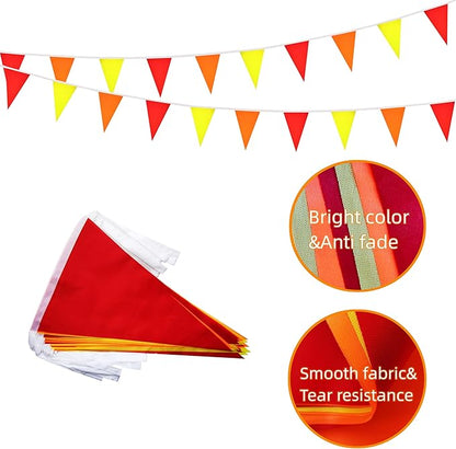 100 Feet 60 Pcs Red Yellow and Orange Pennant Banner Flag String Hanging Triangle DIY Flag, Bunting Streamers Decorations for Grand Opening, Birthday, Wedding Celebration (Red Yellow & Orange)