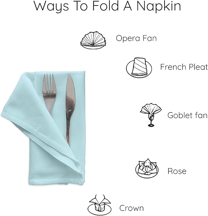 Encasa XO Egg Blue Cloth Napkins Set of 12, 17"x17" | Solid Color Cotton Dinner Napkins | Washable & Reusable Napkins for Dining Table Fall Decoration, Holiday & Christmas Festivals