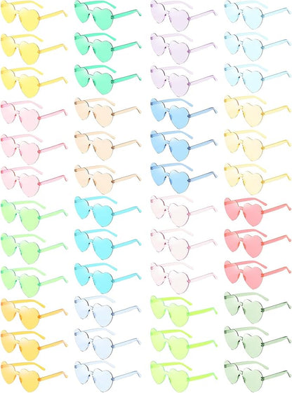 SUNOVELTIES 48 Pcs Heart Shaped Rimless Sunglasses Bulk Light Candy Color Frameless Glasses Colorful Party Eyewear for Women