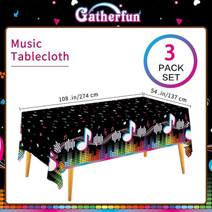 Gatherfun Music Party Disposable Tablecloth, Plastic Table Cover for Music Themed Birthday Party, 3 PCS, 54”x108”