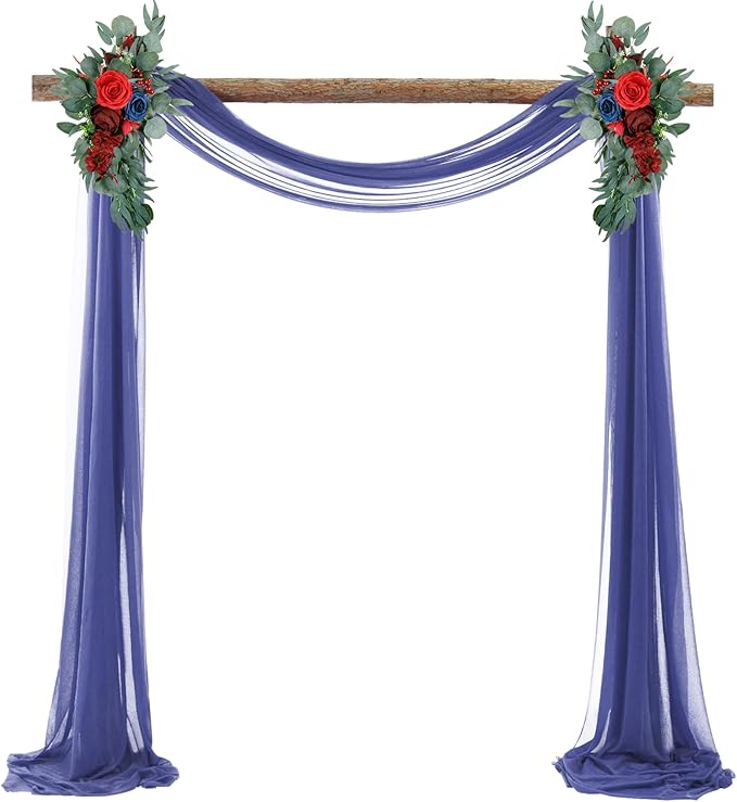 Navy Blue Arch Drapes for Wedding Arch Draping Fabric Sheer Backdrop Curtain for Ceremony Bridal Party Decor 19Ft Length x 28" Width 2 Panel