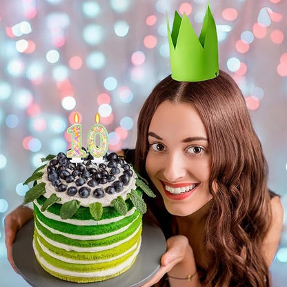 Green Birthday Candles - Number 10 Candle, Colorful Macaron Candles, 10 Birthday Decorations for Boys Girls, Green Cake Decorations, Theme Party Supplies