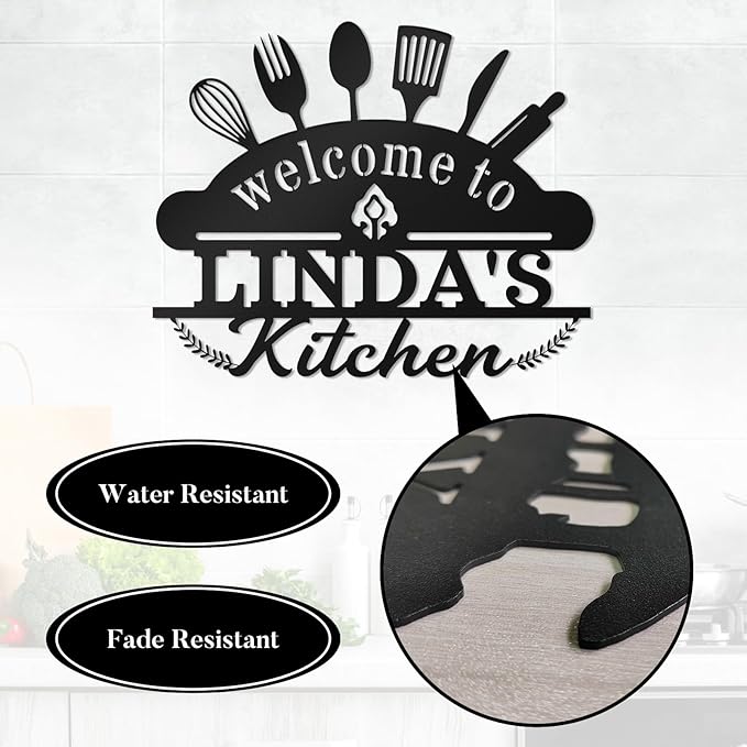 Personalized Kitchen Signs Wall Decor - Custom Metal Name Sign, Custom Kitchen Sign, Rustic Kitchen Decor Wall, Gift for Mothers Day, Mom, Grandma, Chef, Welcome to Linda's Kitchen