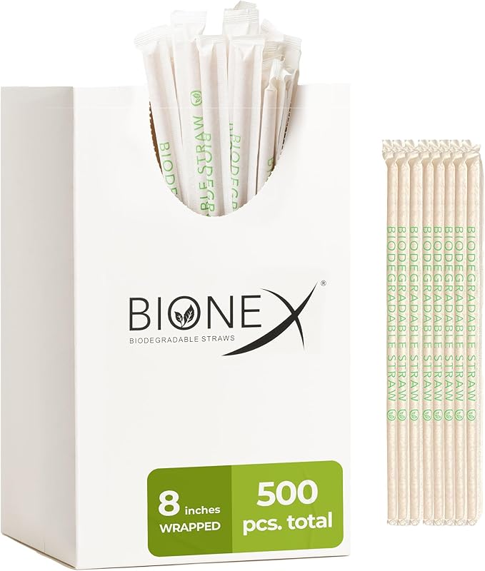 8-inch Sugarcane straws disposable, 500 Count Wrapped Drinking Straws, Plastic straw and Paper straw Alternative, US-Manufactured (500 Count per Case)