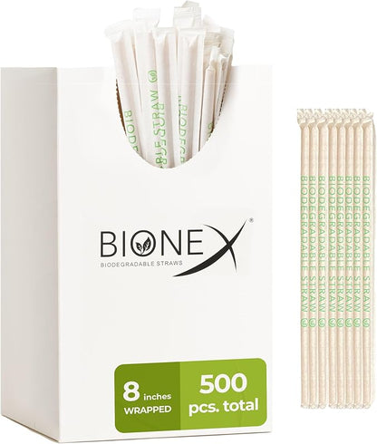 8-inch Sugarcane straws disposable, 500 Count Wrapped Drinking Straws, Plastic straw and Paper straw Alternative, US-Manufactured (500 Count per Case)