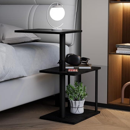 Swivel Side Table for Couch Arm, Adjustable C End Table for Recliner or Bed, Tv Trays with Storage Shelf for Small Spaces Small Nightstand Table for Living Room, Bedroom，2pc