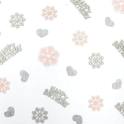 Pink Snowflake Birthday Confetti for Table – 200PC Glitter Heart Snowflakes Table Scatter for Girl Winter Wonderland Birthday Decorations