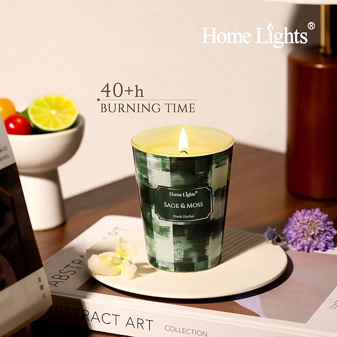 HomeLights Scented Candles for Women & Men, 6.7oz Candle Jars Aromatherapy Single Wick Candle, Ideal for Scandinavian Minimalist Design Home Decor and Gifts, Sage & Moss