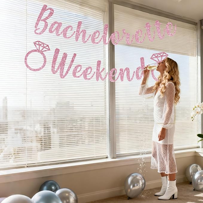 Bachelorette Weekend Banner Bachelorette Party Decor Sign for Bach Party Engagement Bridal Shower Wedding Bride to Be Decorations (Pink)