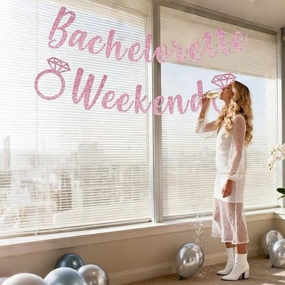 Bachelorette Weekend Banner Bachelorette Party Decor Sign for Bach Party Engagement Bridal Shower Wedding Bride to Be Decorations (Pink)