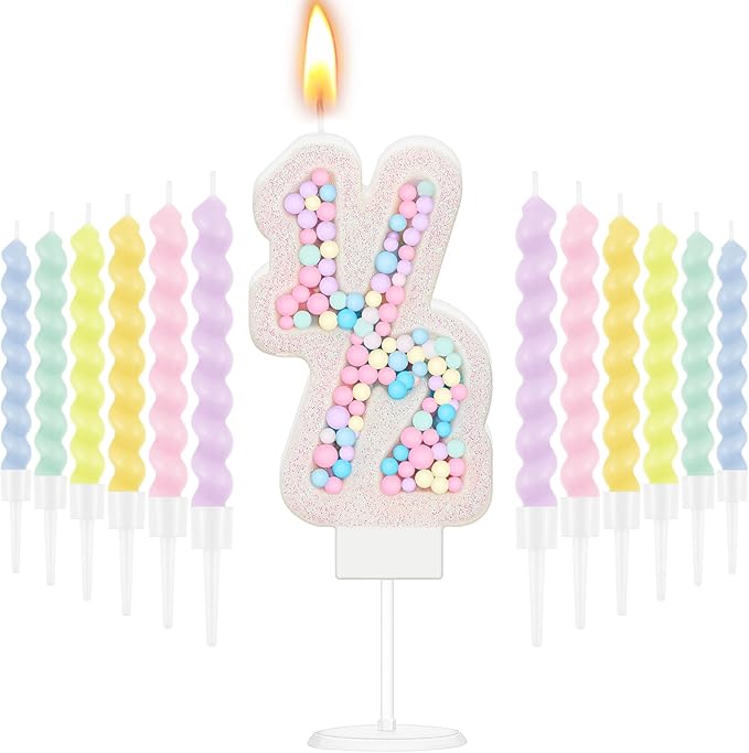 MTLEE Number 1/2 Birthday Candle with 12 Pcs Spiral Candles for Girls Macaron Pastel Rainbow Unicorn Pink Cake Topper for Sweet Theme Party Decoration
