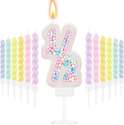MTLEE Number 1/2 Birthday Candle with 12 Pcs Spiral Candles for Girls Macaron Pastel Rainbow Unicorn Pink Cake Topper for Sweet Theme Party Decoration