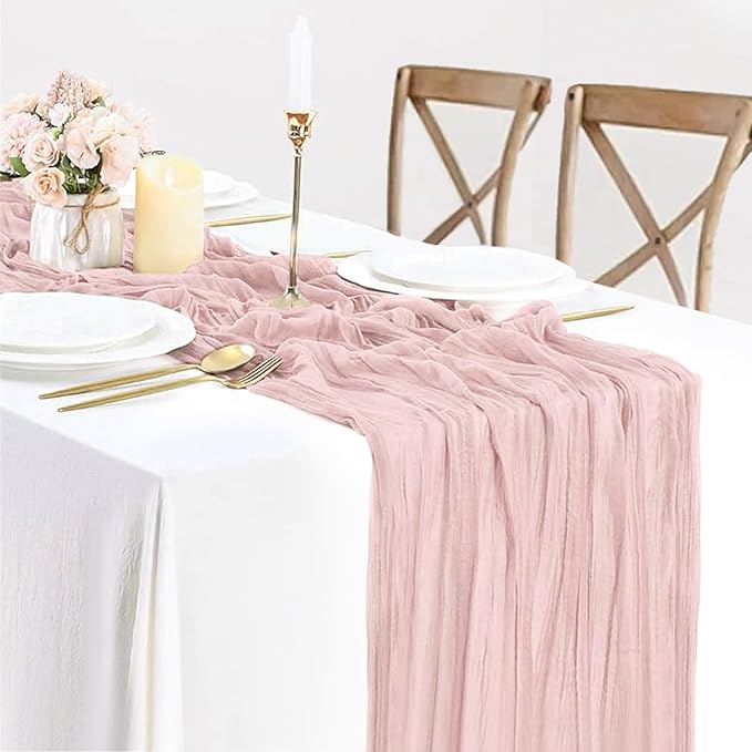 Dusty Pink Table Runner Cheese Cloth 10ft Gauze Runner Boho Cheesecloths Table Runner for Wedding Bridal Shower Birthday Sheer Christmas Boho Table Decoration