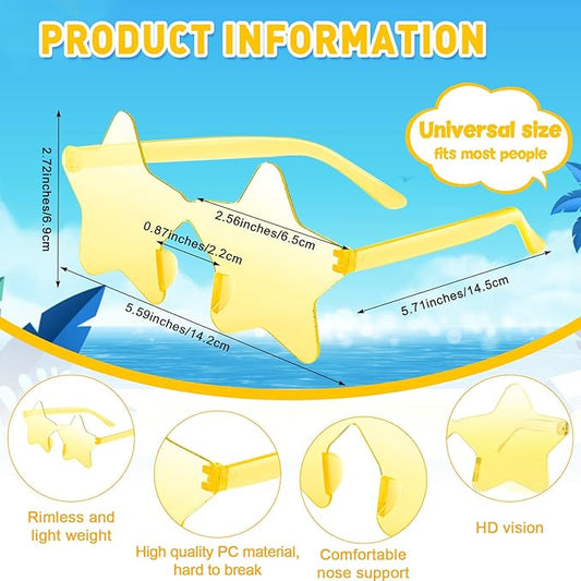 10/20/30/40 Pack Star Sunglasses Rimless Transparent Pentagram Shaped Sunglasses Bulk Party Favor Glasses for Women (10, Yellow)