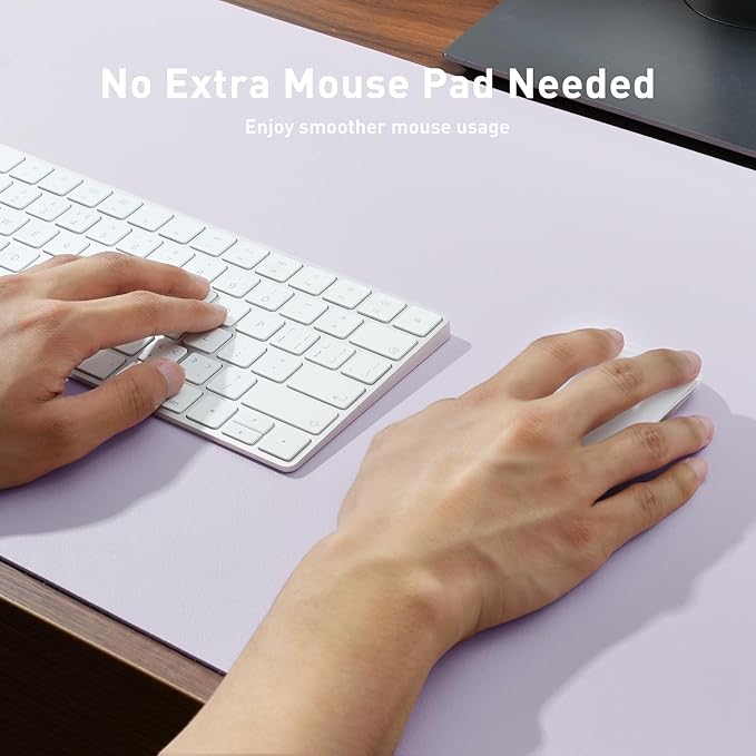 Aothia Faux Leather Desk Mat - Non-Slip PU Leather Desk Blotter, Waterproof Writing Surface, Large Desk Pad for Office & Home (Soft Lavender, 55" x 17")