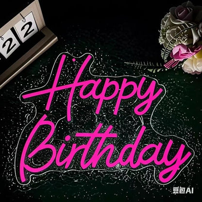 Happy Birthday Neon Sign for Wall Decor, Led Signs with Dimmable Switch, USB Powered Happy Birthday Backdrop Light Up Signs for Party Decorations, 16.1"x12.2" Pink