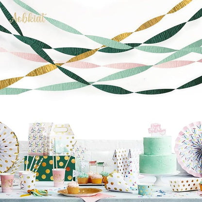 AOBKIAT Wedding Decor Sage Pink Gold Crepe Paper 8 pcs Streamers Party Decorations for Wedding,Rustic Bachelorette,Birthday,Bridal/Baby Shower,Anniversary Party Backdrop Decoration
