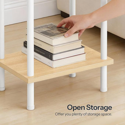 HOOBRO End Table, Small Side Table, Nightstand with 2-Layer Storage Shelves, Sofa Table for Small Spaces, Living Room, Bedroom, Stable Frame, Easy Assembly, Natural and White WN09BZ01