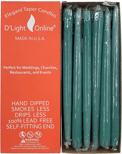 D'light Online Elegant 12" Taper Candles Premium Quality Candles, Hand-Dipped Tapers, Dripless and Smokeles - Set of 12 Individually Wrapped (12 Inch, Sea Breeze Green)