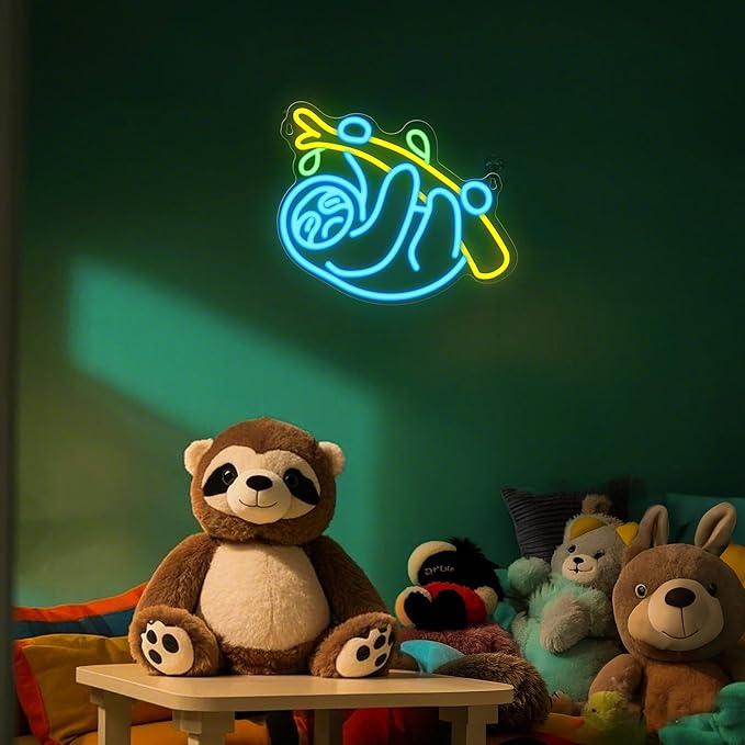 Sloth Neon Sign, Sloth Lamp Wall Decor, Dimmable Birthday Party Decorations for Home, Patio, Garden, Bars, Restaurants, Hotels, Stores, Clubs, Ideal Gift for Friends, Family and Kids