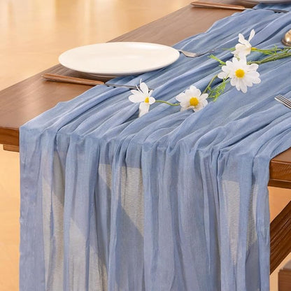 Socomi 10pcs Dusty Blue Fall Thanksgiving Cheesecloth Table Runner Boho Rustic Gauze 120 inch 10FT Cheese Cloth Runner for Wedding Party Baby Shower Birthday Home Decor Holiday Decorations