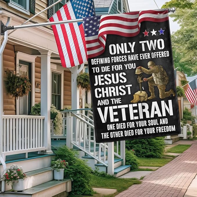 FLAGWIX American Flag - Veteran Flag Only Two Defining Forces Have Ever Offered To Die For You MLN2751F, House Flag (29.5" x 39.5") - USA Flags Premium Polyester - Decorative Indoor Outdoor Flag