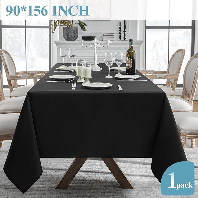 VidaFete 1 Pack Tablecloth 90 * 156inch Rectangle Table Cloth Polyester, Stain Wrinkle Resistant Polyester Dining Table Cover for Kitchen Dinning Party Wedding Tabletop Buffet Decoration(Black)