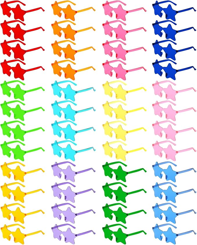 Wholesale 48 Pack Rimless Star/Heart Sunglasses Bulk Adults Unisex, Fun Colorful Star Heart Glasses Party Favors