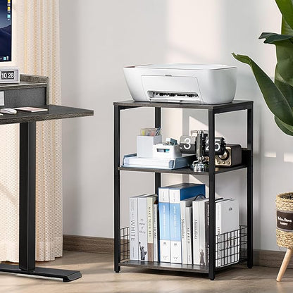 LELELINKY 3 Tier Farmhouse Drak Gray End Table, Large 18" Wide Record Player Tables with Vinyl Storage Shelf, Industrial Turntable Printer Stands, Modern Side Tables for Living Room, Bedroom, Office