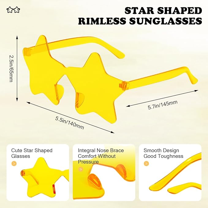 Matcheck 40 Pack Star Shaped Rimless Sunglasses Bulk Transparent Candy Colored Glasses Frameless Party Eyewear for Adults