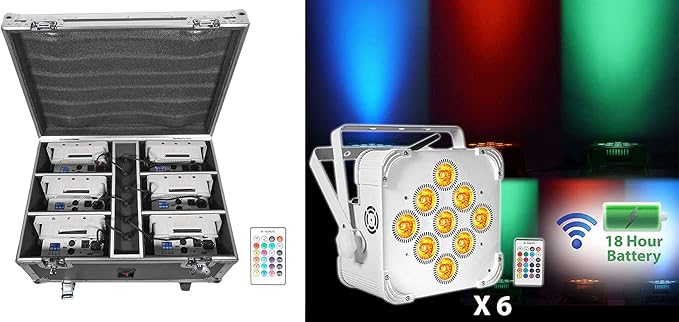Rockville Best Pack 60 White (6) Battery Wash Lights 54W RGBWA+UV LEDs, Wireless DMX, Rechargeable, Charging Case, IRC Remote, for DJs and Event Lighting