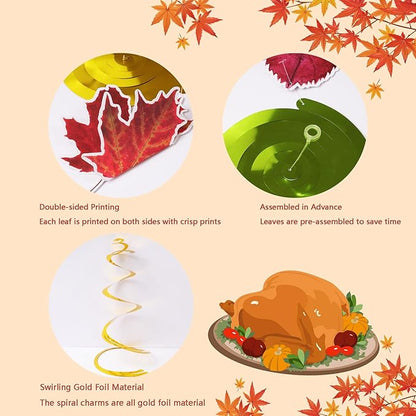30pcs Thanksgiving Fall Hanging Swirls Decorations Hanging Fall Decor Pumpkin Maple Leaf Fall Ceiling Decorations for Party Home Classroom Autumn Office Work Harvest Streamers Decor Favors Supplies